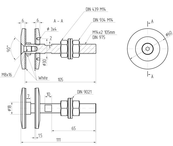 Glassadapter fi 60mm M14 AISI 316, SATIN - Bilde 2