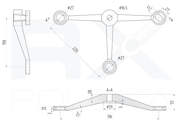 Spider treveis, AISI 316, SATIN - Bilde 2