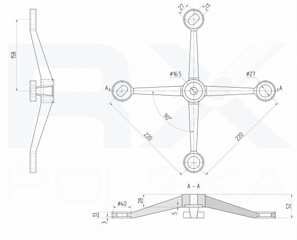 Spider glassadapter fireveis, AISI 316, SATIN - Bilde 3