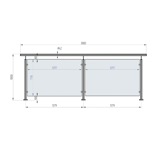 TOPPMONTERT GLASSREKKVERK 3 METER - Bilde 2