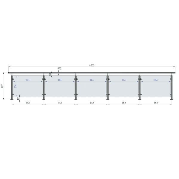 TOPPMONTERT GLASSREKKVERK 6 METER - Bilde 2