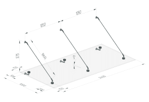 Glassbaldakin størrelse 2400 x 1000 mm med 3 stk oppheng